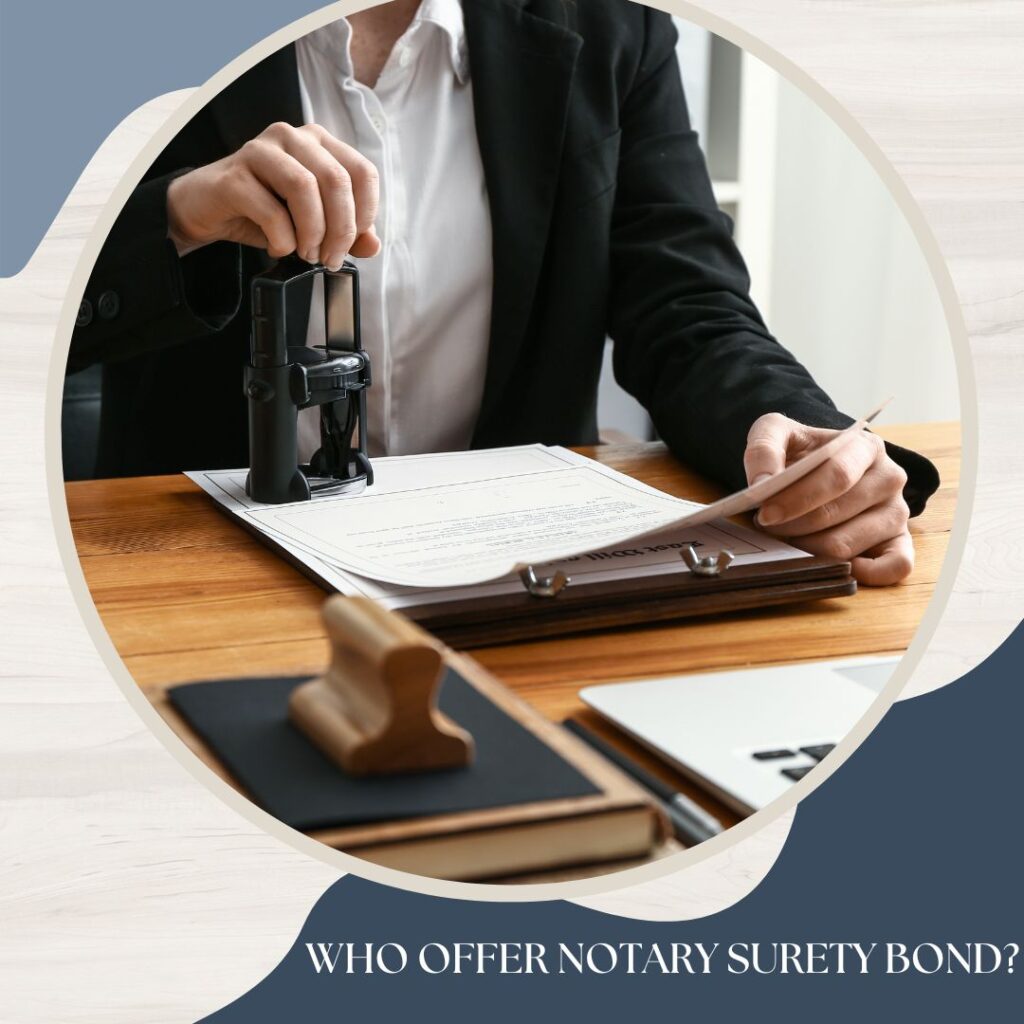 Who offer Notary Surety Bond? - A notary stamping. A document being stamped by a notary person.
